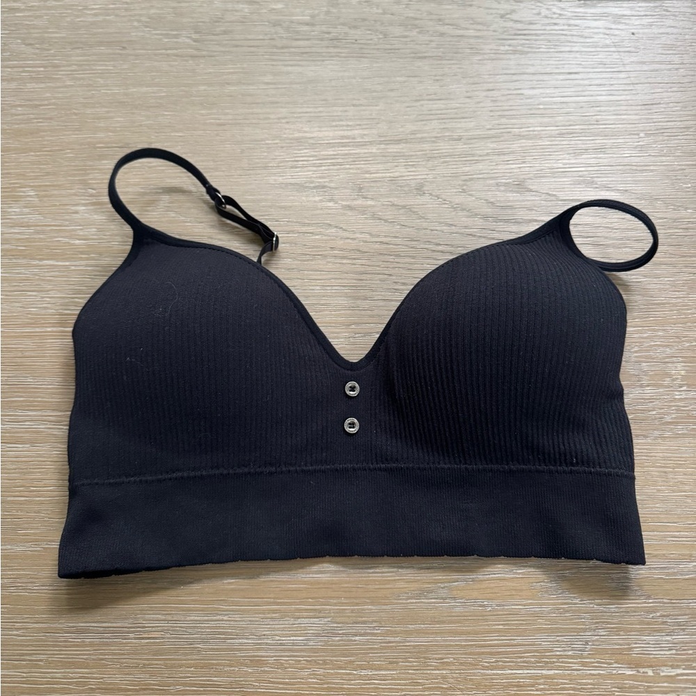 Lucky Brand women’s black ribbed padded sports bra bralette size large